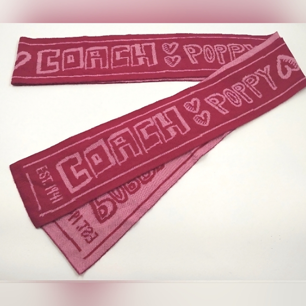 Coach Poppy Red And Pink Long Wool Scarf Est. 1941  ~GUC~